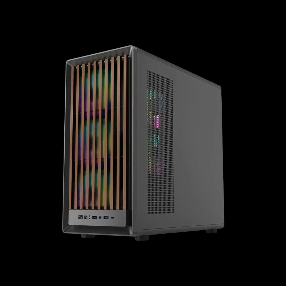 GAMEON TIMBERI Midnight Series ARGB + PWM Mid Tower Gaming Case - Wood/Black - Image 4