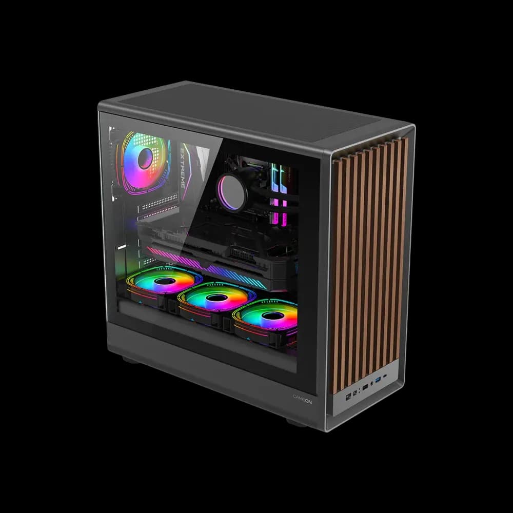 GAMEON TIMBERI Midnight Series ARGB + PWM Mid Tower Gaming Case - Wood/Black - Image 3