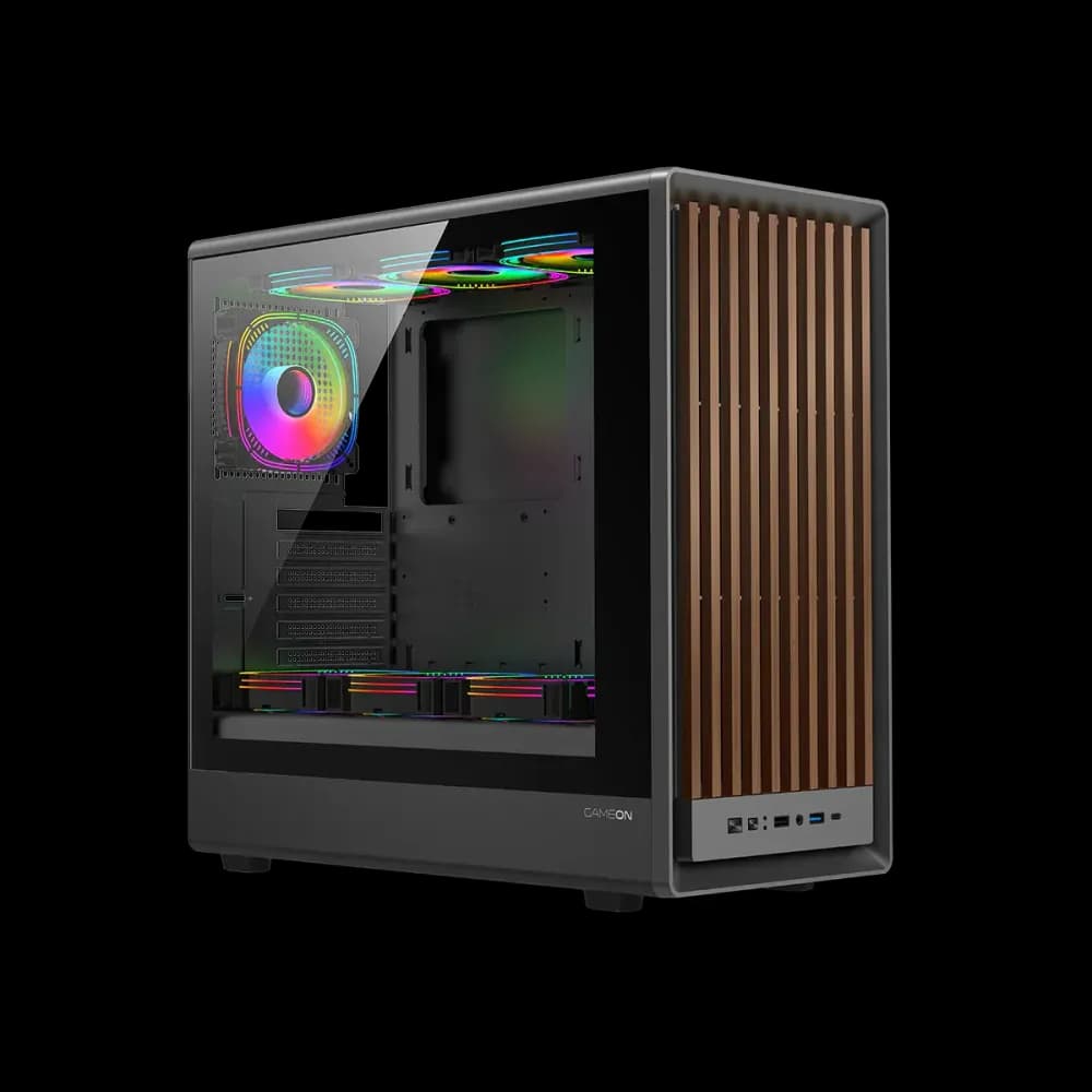 GAMEON TIMBERI Midnight Series ARGB + PWM Mid Tower Gaming Case - Wood/Black - Image 9
