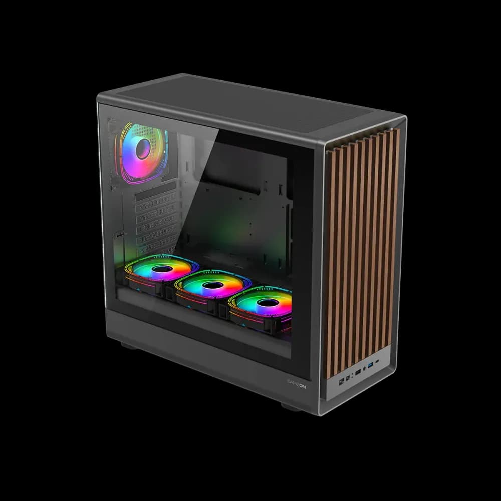 GAMEON TIMBERI Midnight Series ARGB + PWM Mid Tower Gaming Case - Wood/Black - Image 2