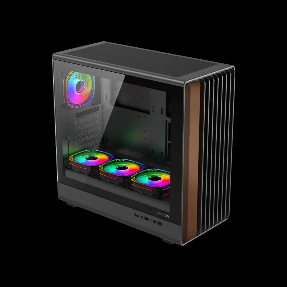 GAMEON TIMBER Midnight Series ARGB + PWM Mid Tower Gaming Case - Wood/Black - Image 4