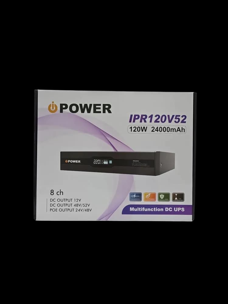 iPower IPR120V52 DC UPS with 4x6000mAh LiFePO4 Battery, 120W Max Output, POE & Multi-Voltage Support (12V/24V/48V/52V) - Image 3