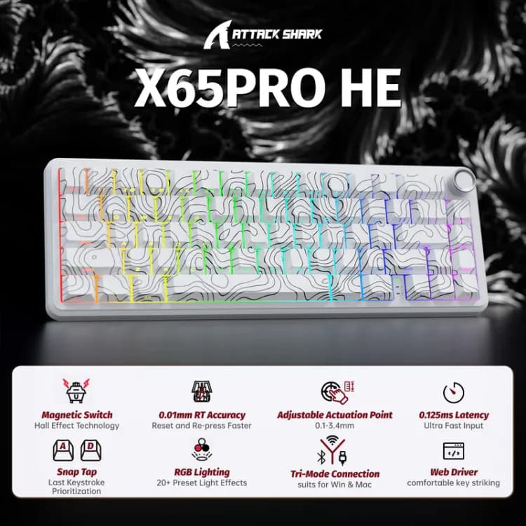 ATTACK SHARK X65PRO HE Wireless Rapid Trigger Keyboard Magnetic Switch - Image 4