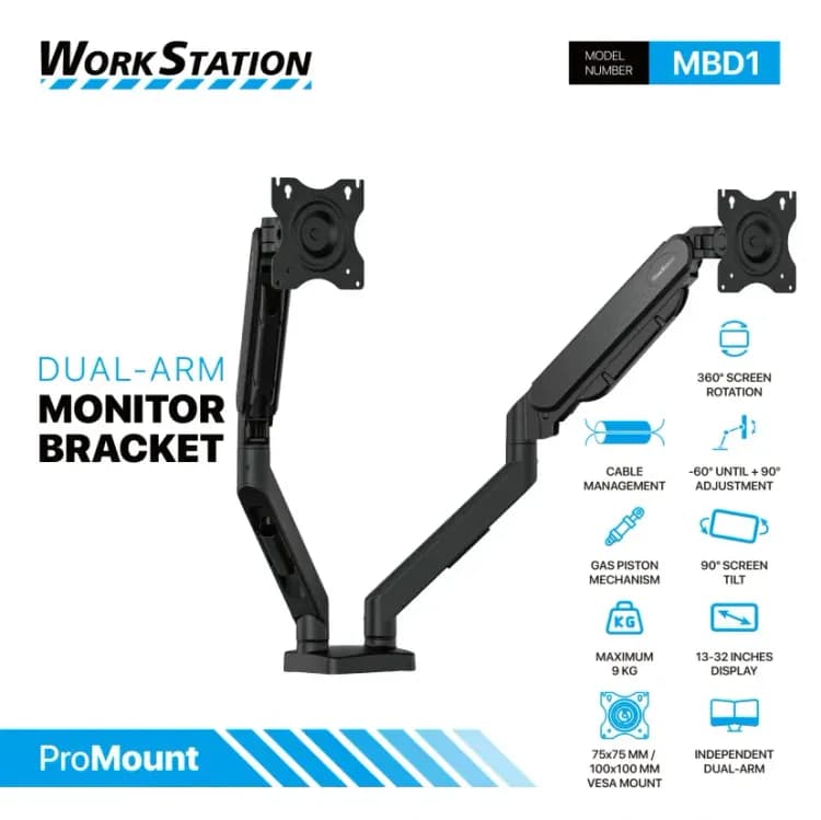 FANTECH Workstation MBD1 Dual Arm Monitor Stand - Image 2