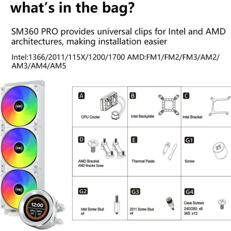 SAMA SM360 PRO White AIO Liquid CPU Cooler - Image 6