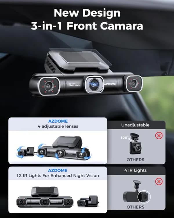 AZDOME M660 360° 4-Channel Dash Cam – 2K Front, 1080P Rear/Inside/Left/Right, Built-in 128GB eMMC, 5G WiFi, Voice Control, 4 Adjustable Lenses, IR Night Vision - Image 3