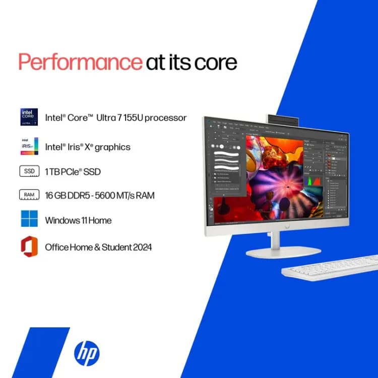 HP AIO 27-cr1004ne PC - 27" FHD 60Hz Touch Screen - Intel Core Ultra 7 155U - 16GB RAM - 512GB SSD - Shared - WIN 11 PRO K - Image 3