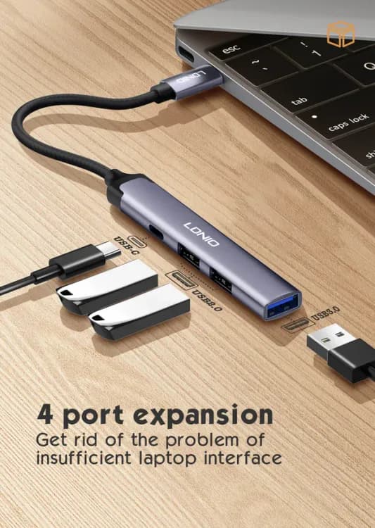 LDNIO DS-34C 4-in-1 USB-C Hub Adapter with 1×USB 3.0, 2×USB 2.0 & USB-C Port, High-Speed Data Transfer 5Gbps, Type-C Docking Station for Laptop, MacBook, Tablet & USB-C Devices - Image 5