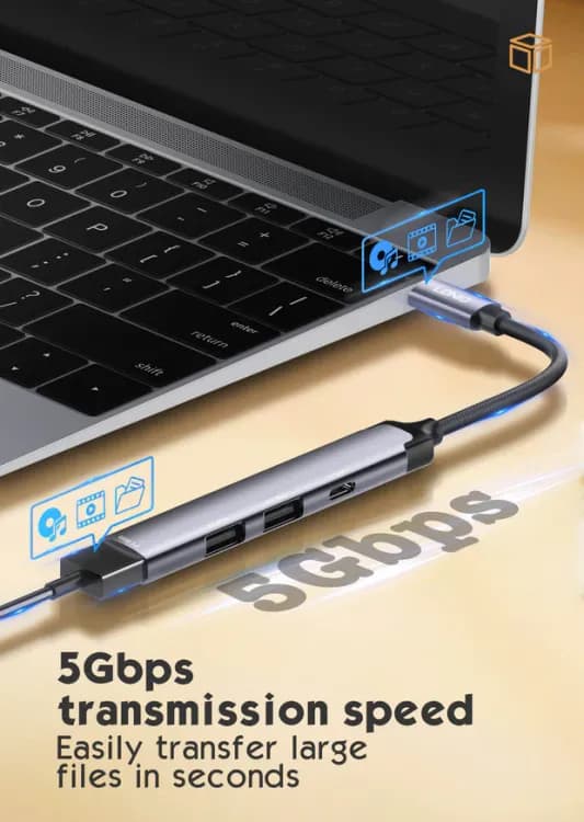 LDNIO DS-34C 4-in-1 USB-C Hub Adapter with 1×USB 3.0, 2×USB 2.0 & USB-C Port, High-Speed Data Transfer 5Gbps, Type-C Docking Station for Laptop, MacBook, Tablet & USB-C Devices - Image 6