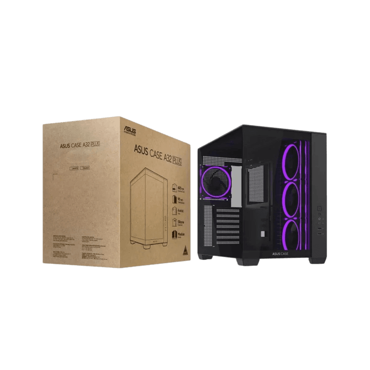 ASUS A32 PLUS ARGB Panoramic Gaming Case - Dual-Chamber Mid-Tower - Black - Image 6