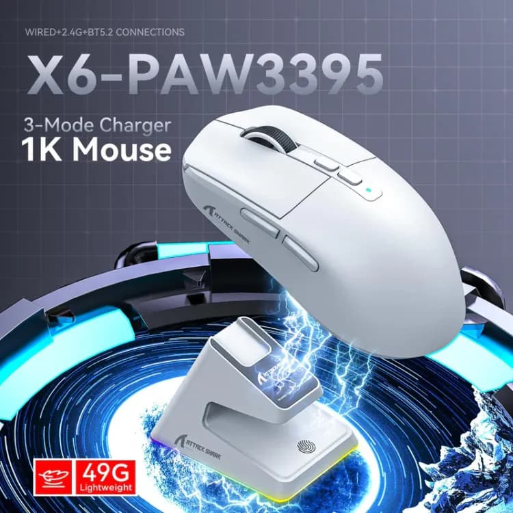 ATTACK SHARK X6 Three Modes Gaming Mouse With Charging Dock - Image 3