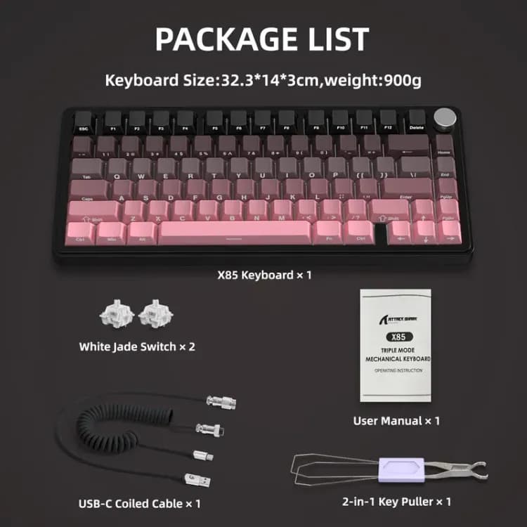 ATTACK SHARK X85 Wireless Mechanical Keyboard BlackBerry - Image 8