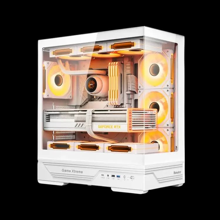 Huntkey GX760A Fortune ATX Gaming PC Case, Dual Tempered Glass Full View, Supports ATX/M-ATX/Mini-ITX, Up to 10 Fans & 360mm Liquid Cooling, 400mm GPU Clearance (Fans Not Included) - Image 1