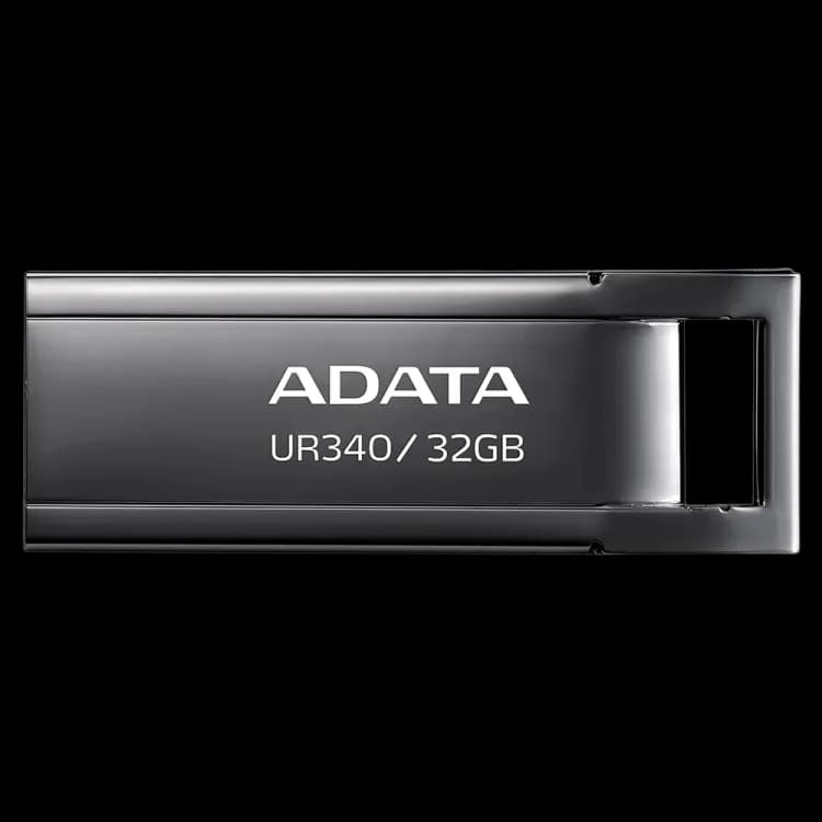 ADATA UR340 USB 3.2 Flash Drive Waterproof Dustproof Capless Glossy Black Nickel - 32GB - Image 1