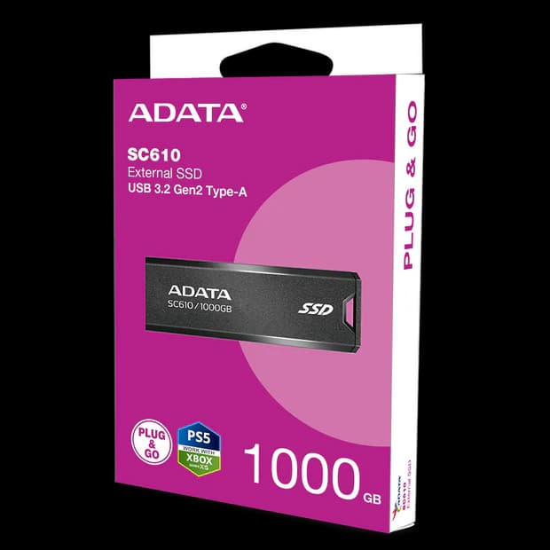 ADATA SC610 External SSD USB 3.2 Gen2 550MB/s Read 500MB/s Write Capless Slide-Out Cableless - 1TB/2TB