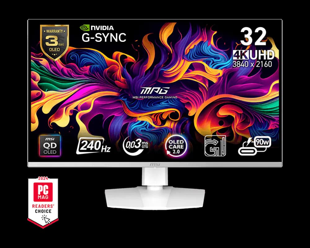 MSI MPG 321URXW QD‑OLED Monitor 32" 4K 240Hz 0.03ms (White)