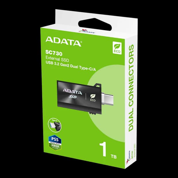 ADATA SC730 External SSD USB 3.2 Gen2 600MB/s Dual Connector USB-C USB-A 50% Recycled - 1TB
