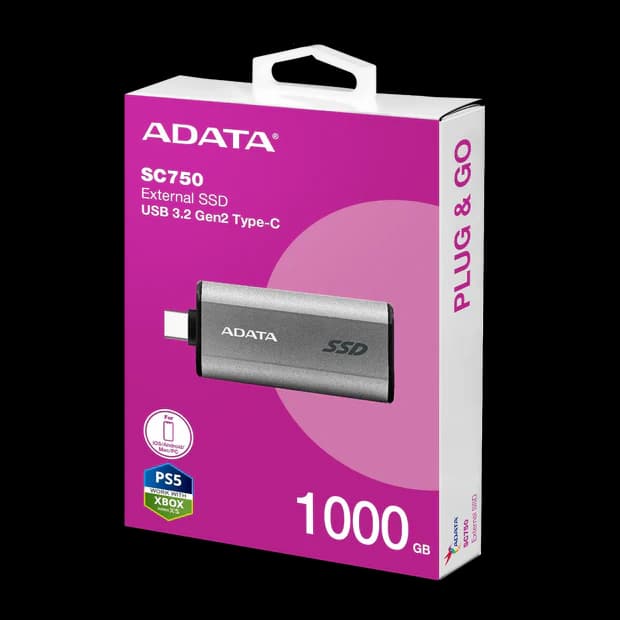 ADATA SC750 External SSD USB 3.2 Gen2 1050MB/s Read 1000MB/s Write Slide-Out Type-C Cableless - 1TB