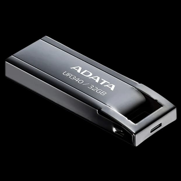 ADATA UR340 USB 3.2 Flash Drive Waterproof Dustproof Capless Glossy Black Nickel - 32GB - Image 2