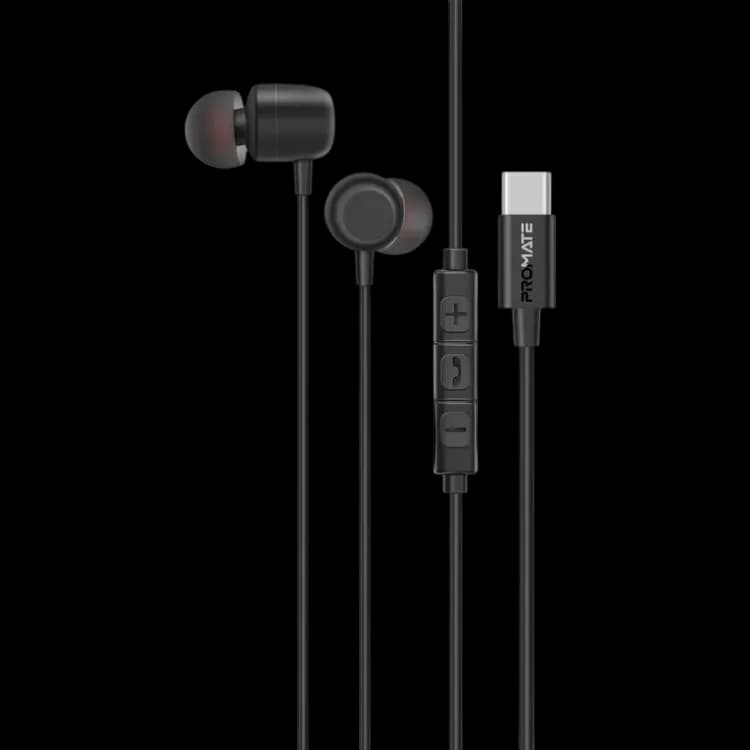 Promate Silken-ENC Ergonomic In-Ear USB-C Wired ENC Stereo Earphones – High-Fidelity Sound, ENC Microphone, Inline Controls